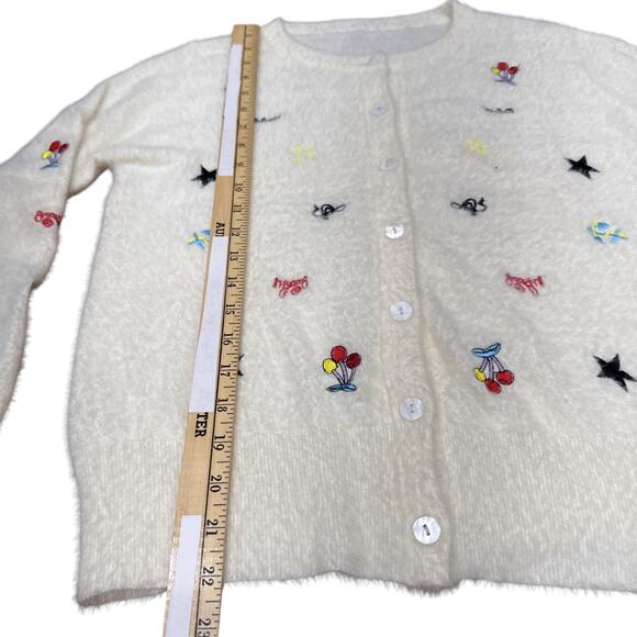 Cashmere&Wool White,Cardigan Sweater, Wmn SzS,embroidery,cottageCore Fuzzy Grany - Picture 12 of 16